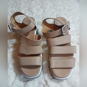 Sorel Z4158 Womens Beige/Blue Joanie III Strappy Wedge Sandals Size US 8 EU 39